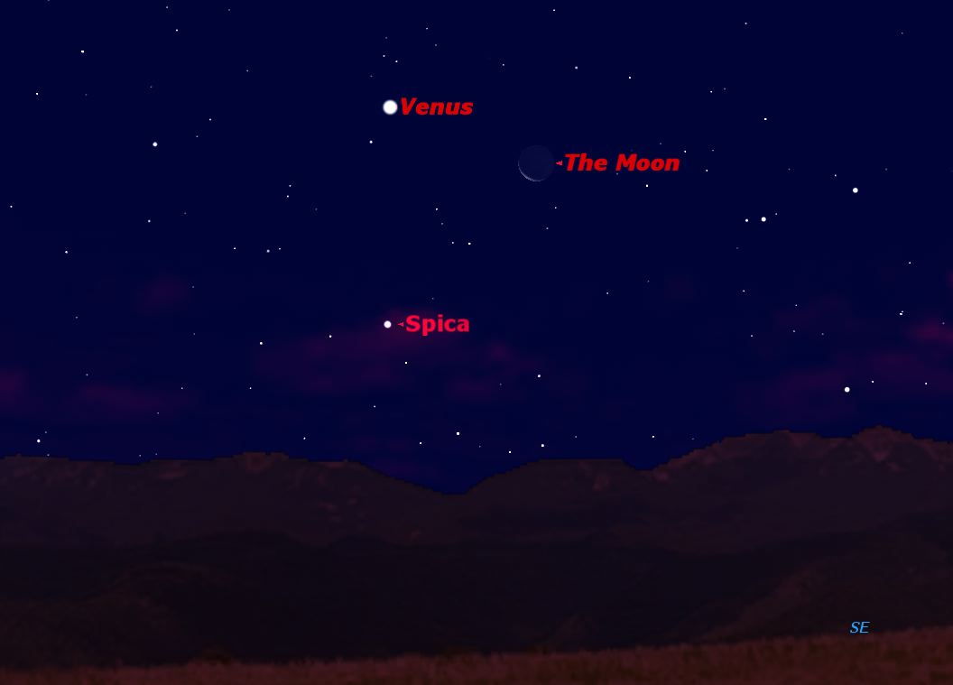 Venus, Moon and Bright Star Create Celestial Triangle Sunday
